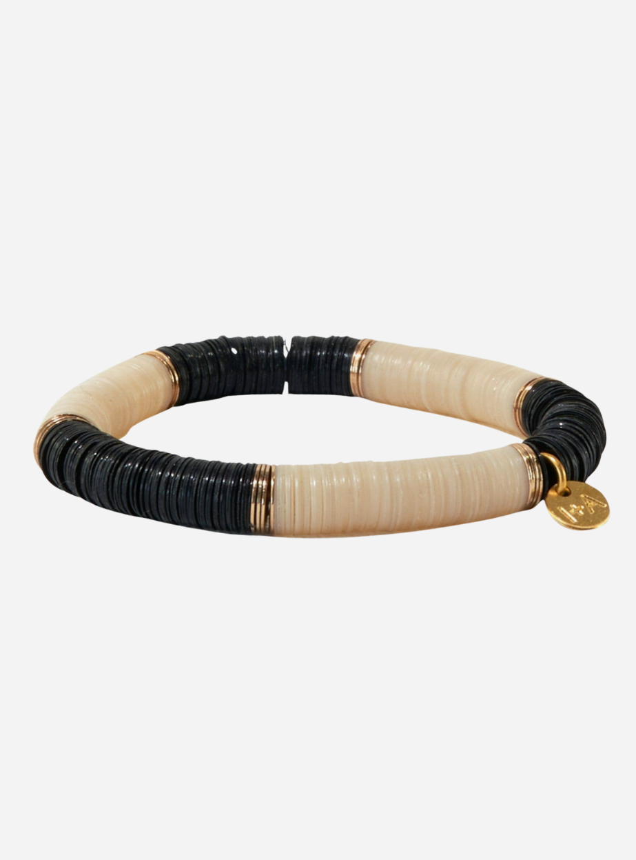 Large Sequin Stretch Bracelet - Ivory/Black