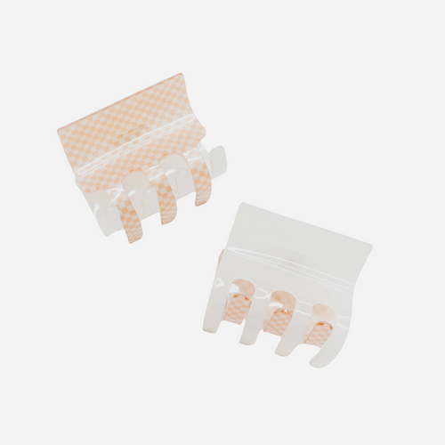 Two-Tone Check Hair Claw - Pink
