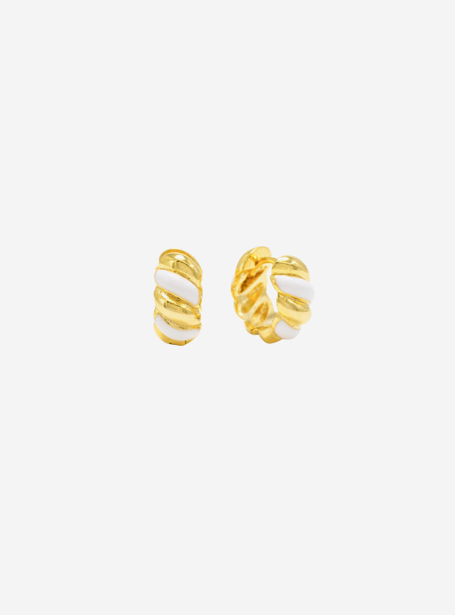 Croissant Enamel Huggie Hoop Earrings - Gold/White