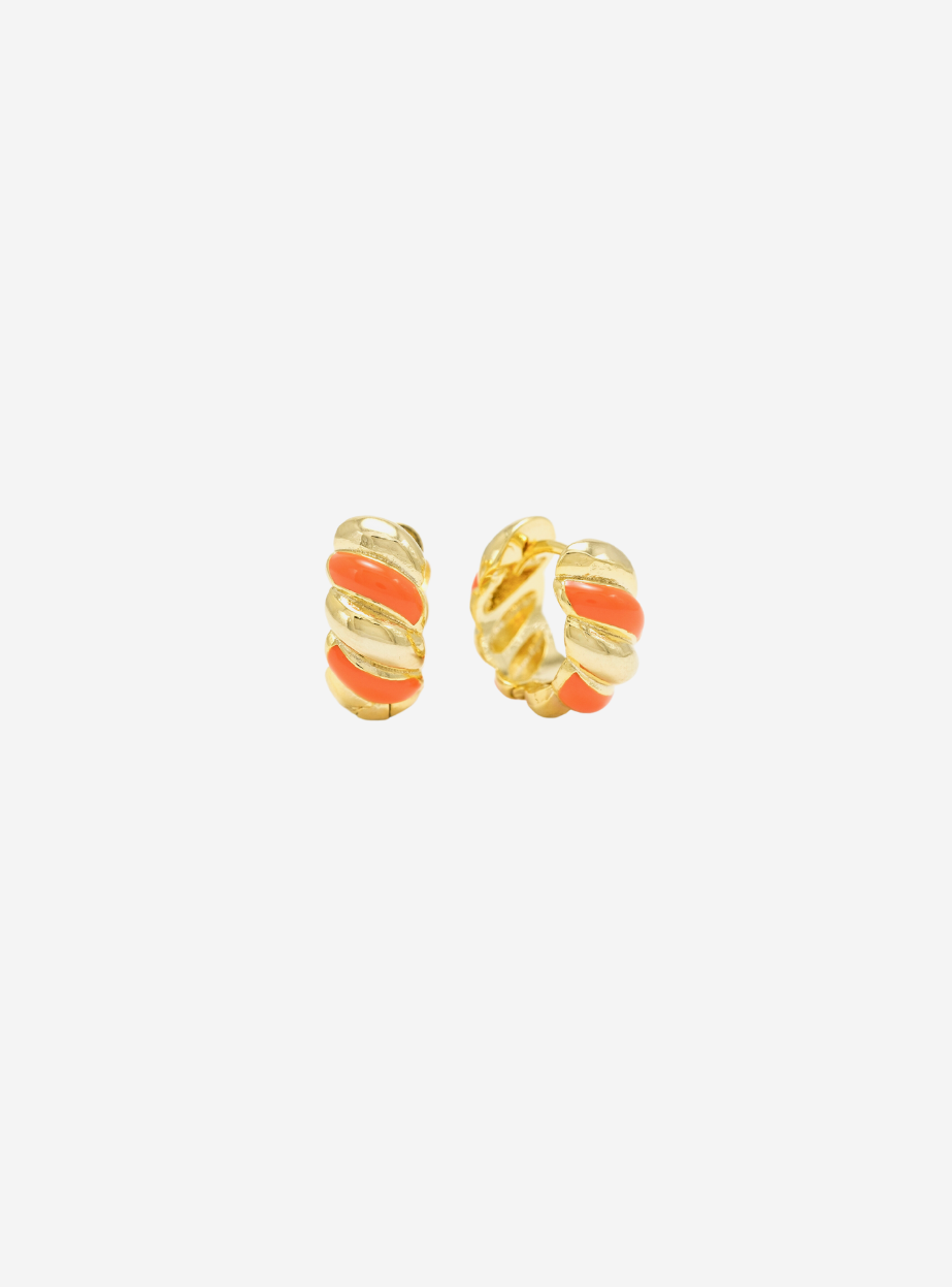 Croissant Enamel Huggie Hoop Earrings - Gold
