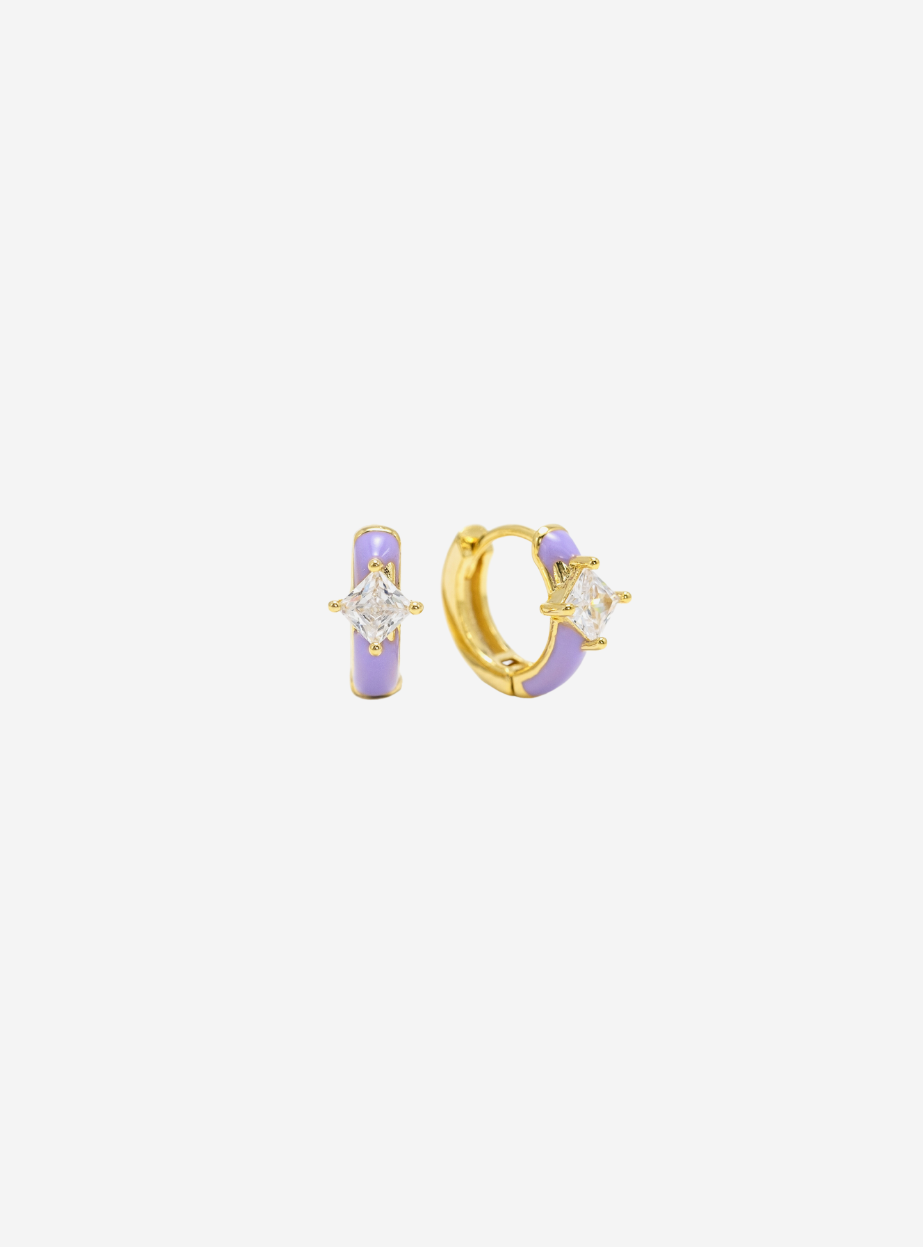 Diamond Enamel Huggie Hoop Earrings - Lilac