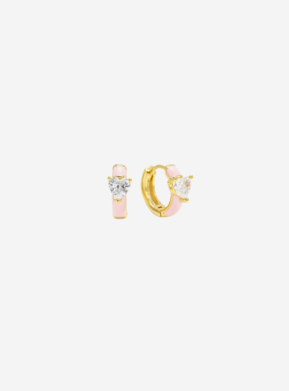 Heart Enamel Huggie Hoop Earrings - Blush
