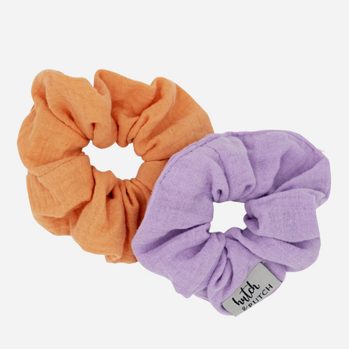 Muslin Scrunchies - Set of 2 - Lilac & Apricot