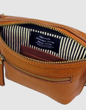 Beck Crossbody Bag/Fanny Pack - Cognac Stromboli Leather with Checkered Strap