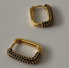 Rectangle Stone Hoop Earrings - Black